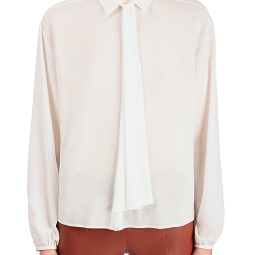 Brand New Bally Long Sleeve Cotton Tie Neck Shirt With Mother Of Pearl Buttons